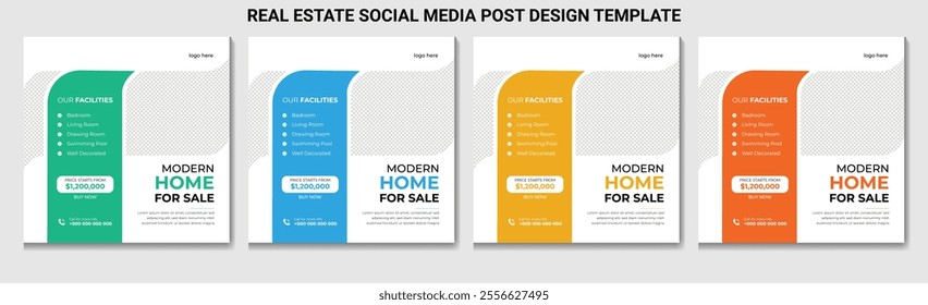 Real Estate Social Media Post Template, Editable Modern Home Sale Social Media Promotion, Square Banner design Template. Editable Post Template Social Media Banners.