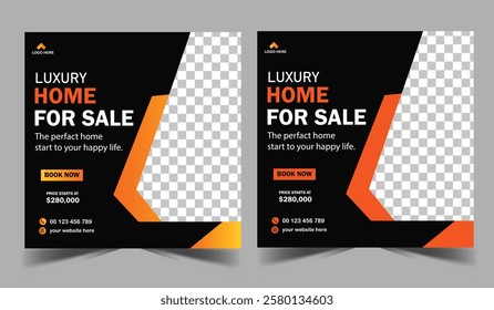 Real Estate Social Media Post Design. Real Estate or Home Sale Social Media Promotion banner template.