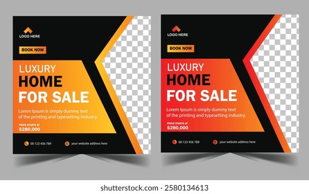 Real Estate Social Media Post Design. Real Estate or Home Sale Social Media Promotion banner template.