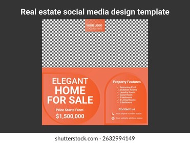 Real Estate Social Media Post Template, Editable Post Template Social Media Banners. Elegant home selling business template. Minimalist real estate business promotion web banner.
