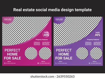 Real Estate Social Media Post Template, Editable Post Template Social Media Banners. Professional Real estate social media post design illustration. Modern Real Estate Social Media Post Design Vector 