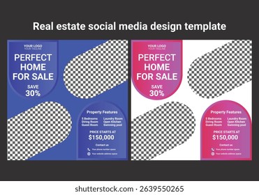 Real Estate Social Media Post Template, Editable Post Template Social Media Banners. Professional Real estate social media post design illustration. Modern Real Estate Social Media Post Design Vector 