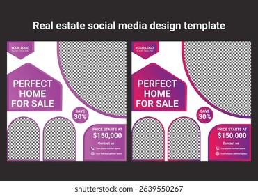 Real Estate Social Media Post Template, Editable Post Template Social Media Banners. Professional Real estate social media post design illustration. Modern Real Estate Social Media Post Design Vector 
