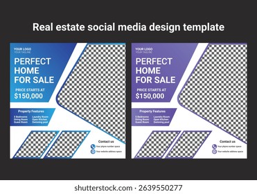 Real Estate Social Media Post Template, Editable Post Template Social Media Banners. Professional Real estate social media post design illustration. Modern Real Estate Social Media Post Design Vector 