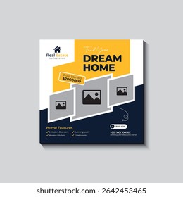 Real Estate Social Media Post Template, Editable Modern Home Sale Social Media Promotion, Square Banner Design Template.