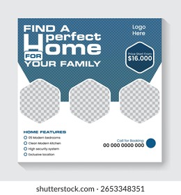 Real Estate Social Media Post Template. Set of Editable minimal square banner template. Modern Social media post and Web banner.