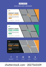 diseño de plantillas de portada de la línea de tiempo de los medios sociales inmobiliarios, con cuatro colocaciones de imágenes. tres variantes de color, color de gradiente utilizado en el diseño. totalmente editable, bien organizado. Banner web, vector