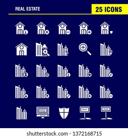 Real Estate Solid Glyph Icon Pack For Designers And Developers. Icons Of Real Estate, Help, Home, House, Info, Real Estate, Vector