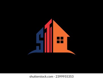Real Estate ST Logo Design On Creative Vector monogram Logo template.Building Shape ST Logo