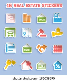 Real estate stickers set of commercial residential property elements isolated vector illustration