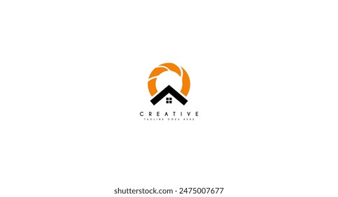 Real estate With Sun in background logo design vector illustration.