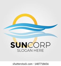 Real estate sun logo with blue and yellow gradient company