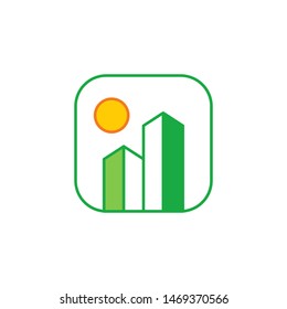 Real estate with sun logo template vector building with sunrise icon design