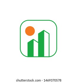 Real estate with sun logo template vector building with sunrise icon design