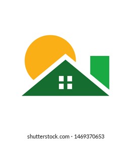 Real estate with sun logo template vector building with sunrise icon design