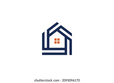 Real Estate Symbol Design. Vector Logo Template. A modern and trendy house emblem with windows in the middle. Isolated property shape icon in two different colors. EPS10