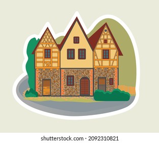 Real Estate Symbol House Building Private Property Tree Fence Icon with  Stylish Background Modern Flat Design Vector Illustration