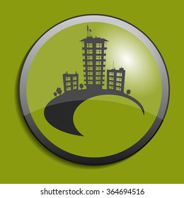 Real estate symbol on circle button. Vector illustration