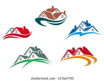 Real estate symbols - roofs of houses and buildings, such a logo idea. Jpeg version also available in gallery