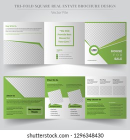 Real Estate templates for tri fold square design brochures. Leaflet cover, vector layout. Interior Design concept.