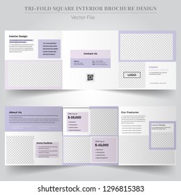 Real Estate templates for tri fold square design brochures. Leaflet cover, vector layout. Interior Design concept.