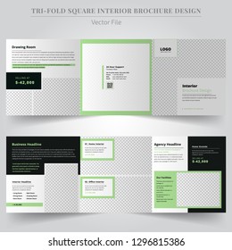 Real Estate templates for tri fold square design brochures. Leaflet cover, vector layout. Interior Design concept.