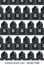 Real estate theme vector symmetric seamless pattern, abstract houses depiction. Property developer idea, for use in graphic design.
