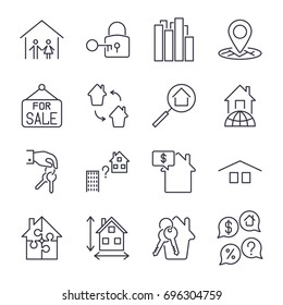 Real estate thin icons. Icons set with editable stroke