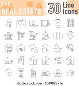 Real Estate thin line icon set, home symbols collection, vector sketches, logo illustrations, building signs linear pictograms package isolated on white background, eps 10.