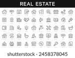 Real Estate thin line icons set. House, home, mortgage, agent, loan icon. Real estate editable stroke icon vector