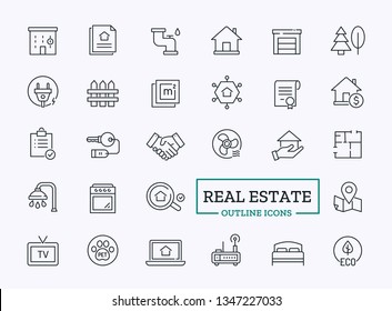 Real Estate Thin Line Icons. Vector Outline Design Symbols For Web. 