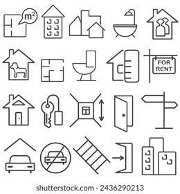 Real estate thin line icons. Related building, house, apartment, sale, rent, mortgage. Vector illustration.