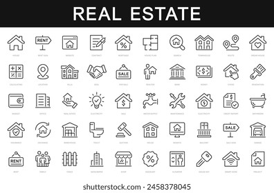 Real Estate thin line icons set. House, home, mortgage, agent, loan icon. Real estate editable stroke icon vector