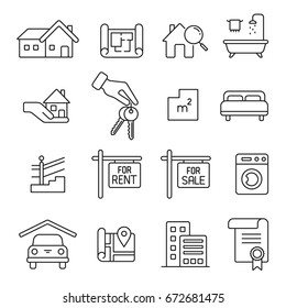 Real Estate: Thin Monochrome Icon Set, Black And White Kit