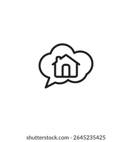 Real estate thinking icon. House, home, thought bubble.