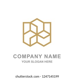 Real Estate Three Cubes Geometric Logo Vector Illustration