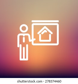 Icono de formación inmobiliaria línea delgada para web y móvil, moderno diseño minimalista plano. Icono blanco vectorial en el fondo de malla gradiente.