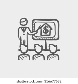 Real estate training sketch icon sketch icon for web, mobile and infographics. Hand drawn vector dark grey icon isolated on light grey background.