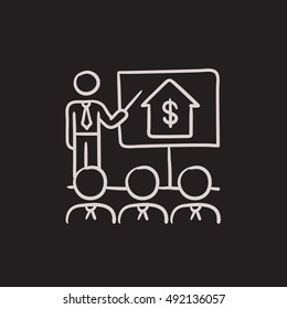 Icono de boceto vectorial de entrenamiento inmobiliario aislado en segundo plano. Dibujo manual Icono de formación inmobiliaria. Icono de boceto de formación inmobiliaria para infografía, sitio web o aplicación.