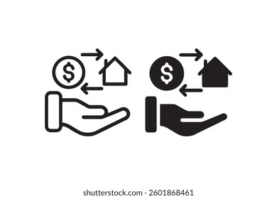 Real estate transaction icon with hand money and house Vector