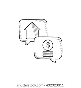 Icono de esbozo del vector de transacciones inmobiliarias aislado en segundo plano. Dibujo manual Icono de transacción inmobiliaria. Icono de esbozo de transacción inmobiliaria para infografía, sitio web o aplicación.