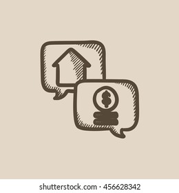 Icono de esbozo del vector de transacciones inmobiliarias aislado en segundo plano. Dibujo manual Icono de transacción inmobiliaria. Icono de esbozo de transacción inmobiliaria para infografía, sitio web o aplicación.