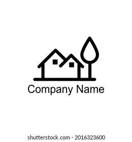 Real Estate with tree Logo line art simple