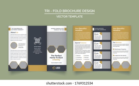 Design-Vorlage für Immobilien-Tri-Broschüren für Ihr Unternehmen, Ihr Unternehmen, Ihre Werbung, Ihr Marketing, Ihre Agentur und Ihr Internet-Geschäft.