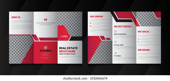 Real Estate Trifold Brochure Design. Construction, Real Estate, Builders Company Tri-Fold Brochure, Leaflet, Poster. 