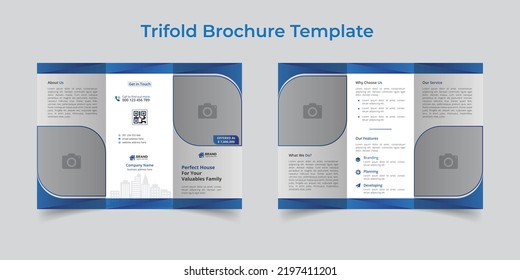 Real estate Trifold Brochure Design Template. Design Template Geometric shape used for business Trifold Brochure layout. Corporate Brochure, Business Brochure, A4 with Bleed, Print Ready