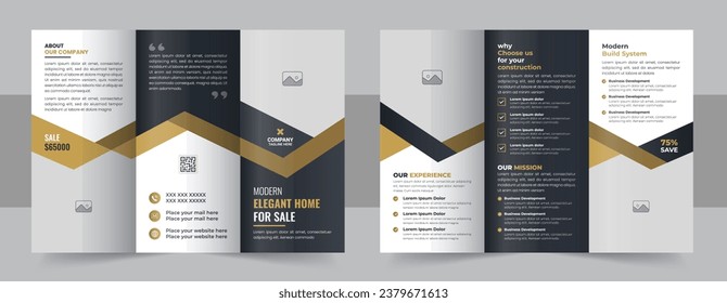 Real estate trifold brochure template design, Construction and renovation trifold brochure template or real estate brochure. Corporate real estate trifold brochure template design layout