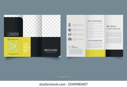 Immobilien Tri-Fold Broschüre Vorlage. Broschürendesign, druckfertig