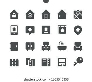 IU Pixel Imobiliário Perfeito Vetor Sólido ícones bem trabalhados para gráficos e aplicativos da Web. Pictograma mínimo simples