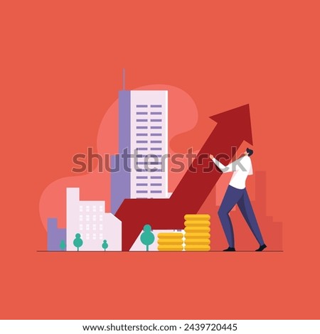 Real estate value and growth arrow, Profitable residential property investment, Home loan mortgage loan